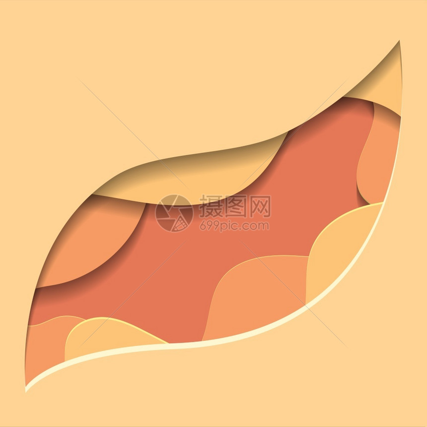橙色纸上切除3d树叶矢量元素图片