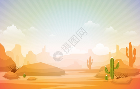 美丽的西部沙漠景观带有天空岩悬崖山体矢量插图高清图片