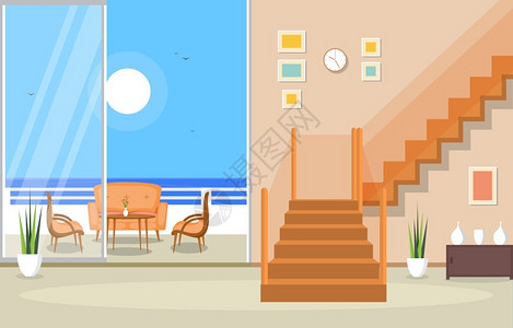 现代楼梯室内家具矢量插图插画