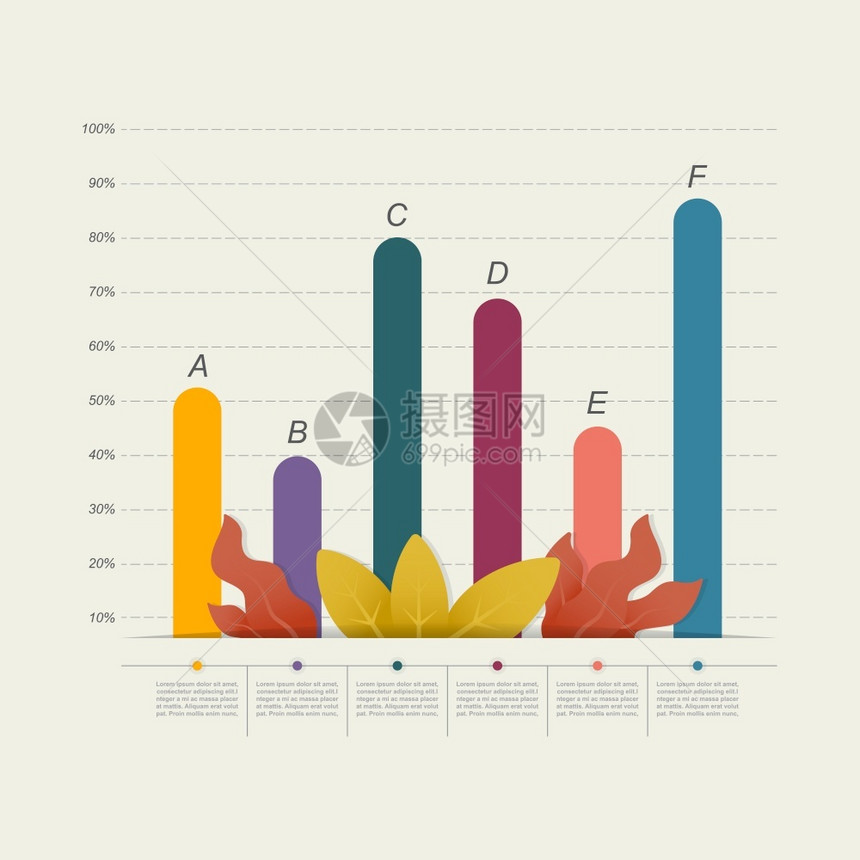 带有自然叶的统计商业信息图示图片