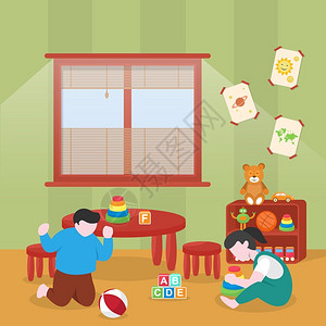 小孩子们幼儿园公寓插图插画