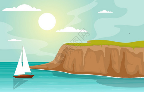 美丽的大海海滩帆船插画图片