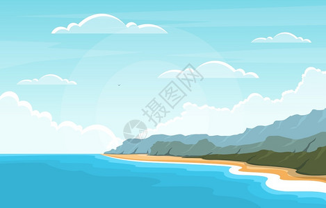 自由海岸线美丽的大海海滩插画插画