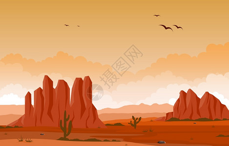 美国沙漠沙漠里的仙人掌景观图插画