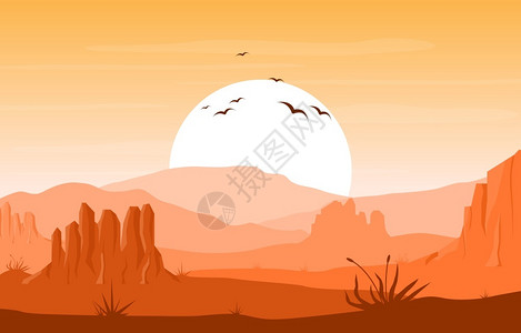 美国沙漠沙漠里的仙人掌景观图插画