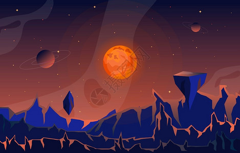火球太阳行星天空表面景观插图插画