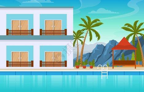 巴厘岛水神庙自然休闲酒店观景插图插画