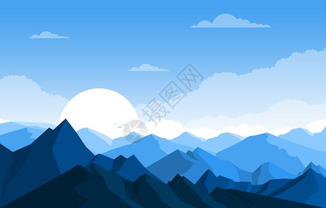阿尔卑斯山风景日落山林野生自然景观单色图示插画