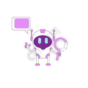 具有语音泡孤立漫画插图的紫人型机器用于网络图形设计和动画图片