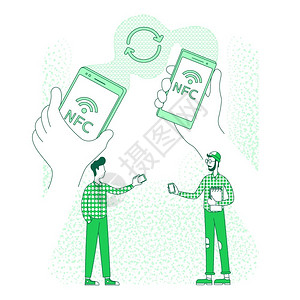 无线连接有智能手机的男子2D卡通字符用于网络设计图片