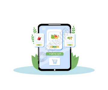 农产品电子商务新鲜水果和蔬菜有机农产品供应服务绿菜订购食品商店应用创意插画