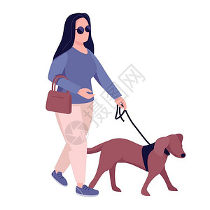 残疾年轻女有导盲犬背景图片