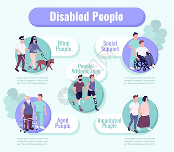 可代步的轮椅残疾人支持平面彩色矢量信息模板海报小册子带有漫画人物的pt页概念设计广告传单信息横幅理念插画