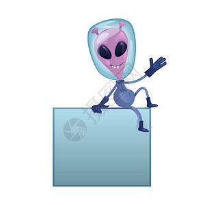 flash动画模板友好的外星人平面卡通矢量插图欢迎外星人使用空横幅准备使用2D字符模板用于商业动画打印设计孤立的漫画英雄插画