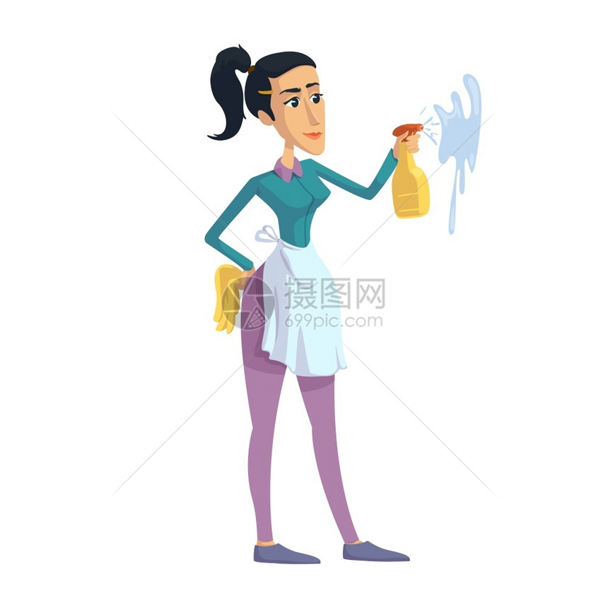 女清洁工完美家庭主妇平板卡通矢量插图Virgozdiac符号女孩准备使用2D字符模板进行商业动画打印设计孤立的漫画英雄图片