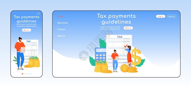 税收宣传用户服务移动和Pc主页布局征税一页网站u金融扫盲网页跨平台设计插画