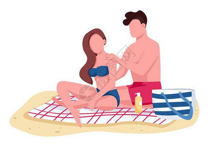 两对夫妇在海滩上涂防晒图片