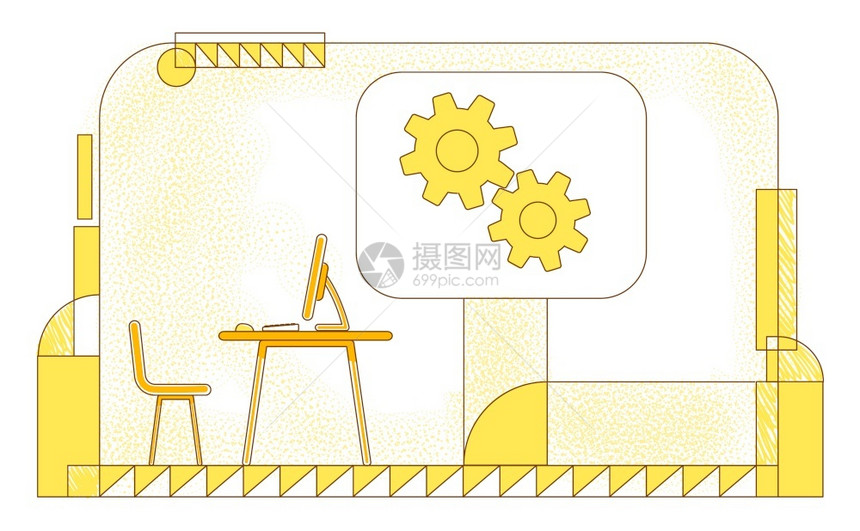 执行经理公司Ceo工作场所黄背景的轮廓构成空工作间和齿轮简单样式图纸图片