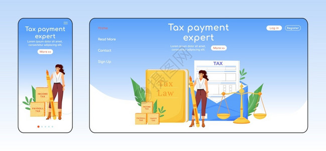 法税金融咨询移动和Pc主页布局经济学家服务一个网页站u页跨平台设计插画