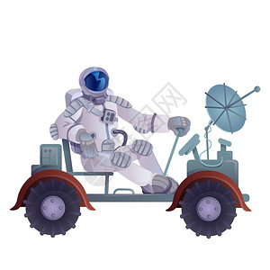 报名学车宇航员驾驶月游准备使用2D字符模板用于商业动画打印设计孤立的漫画英雄插画
