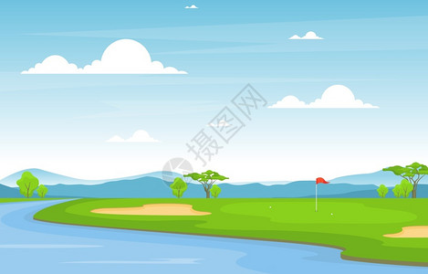 高尔夫活动户外运动场景插画