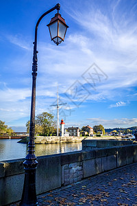法语区Hyfleur法语区Hyfleur河灯塔和街高清图片