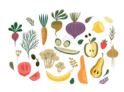 病媒无缝模式配有蔬菜和水果设计要素图片