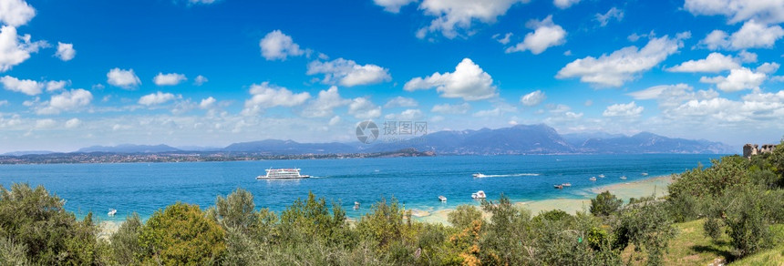 在一个美丽的夏日意大利在加拉湖上的雪松全景图片