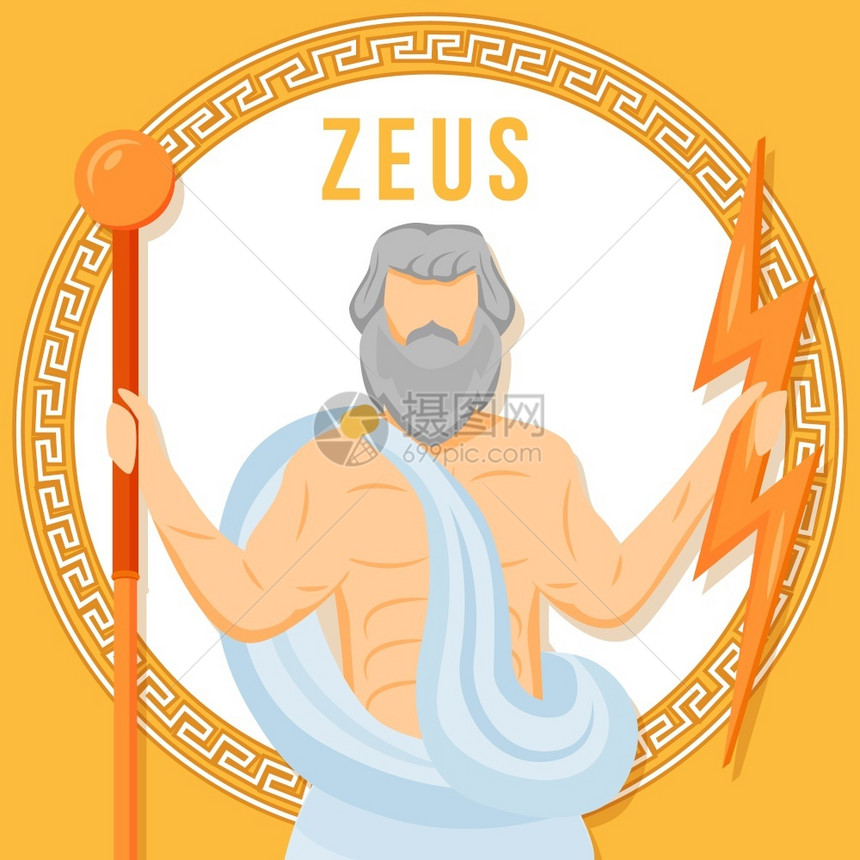 zeusgryk神话人物网络标语设计模板社交媒体推进器内容布局海报带有平面插图的打印卡橙色社交媒体海报图片