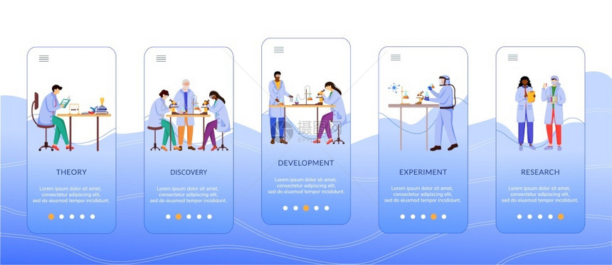 科学家的工作通过带有平板字符的网站步骤uxig智能手机卡通界面概念图片