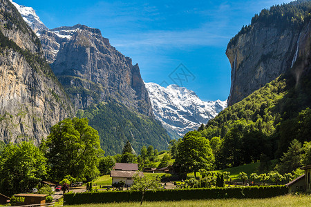 布劳巴赫在美丽的夏日里劳特布伦恩山谷背景