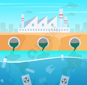 浪费水工业废水工厂废气污染插画