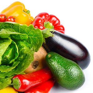 在白色背景上隔离的水果和蔬菜种类繁多健康的食物图片
