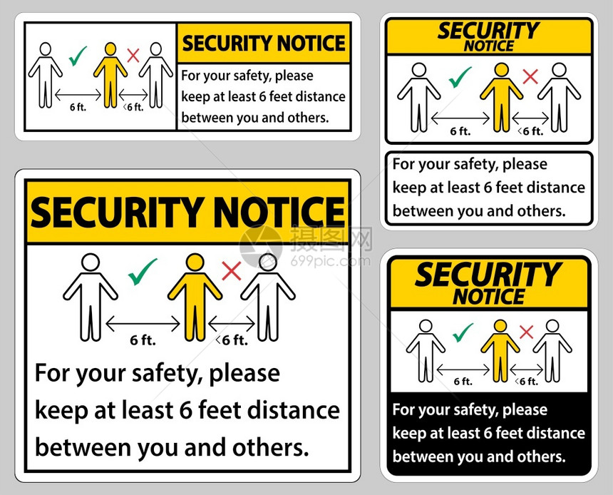 安全通知保持6英尺的距离为了安全起见请在您和其他人之间至少保持6英尺的距离图片