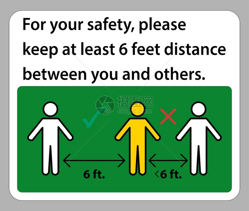 保持6英尺的距离为了你安全请保持至少6英尺的距离在你和其他人之间图片