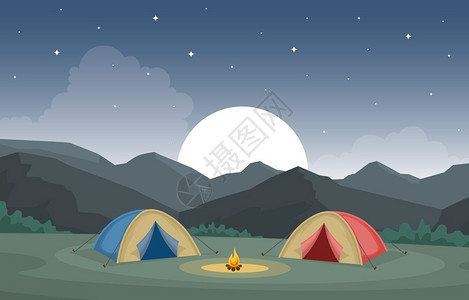 露营探险户外公园山地自然景观漫画插图图片