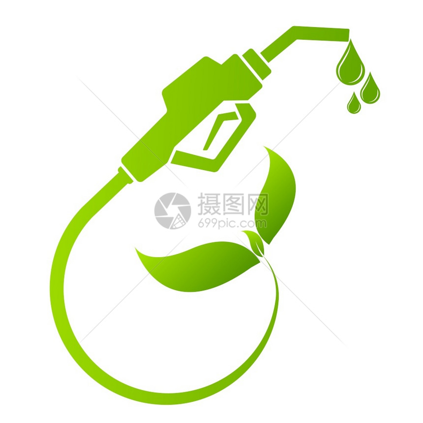 绿色生物燃料概念加喷嘴叶和减少自然能源概念矢量说明图片