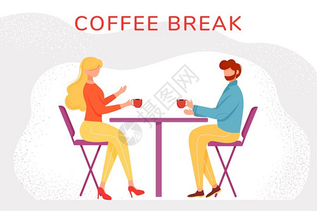 男女喝咖啡聊天咖啡厅的男女在工作间插画