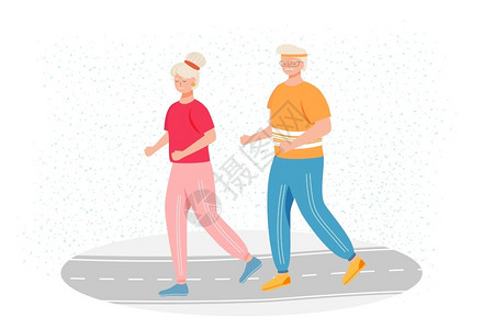 戴帽子跑步的人退休老人健康生活方式插画