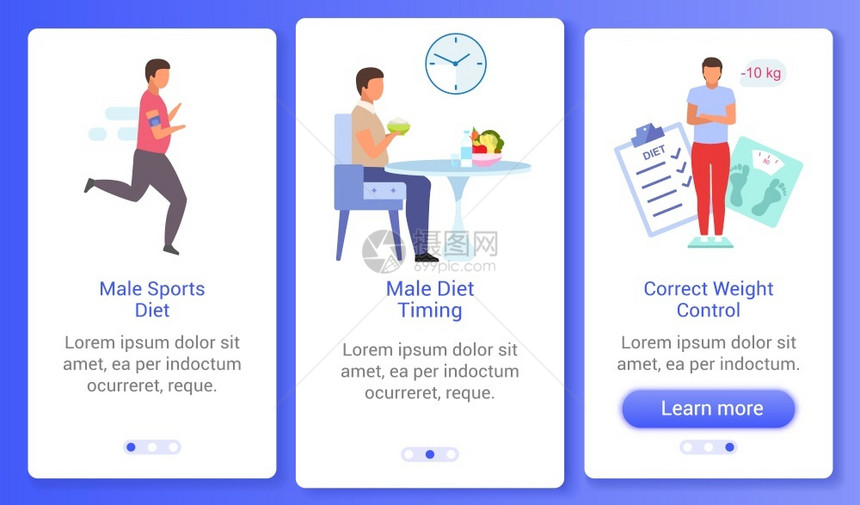 膳食营养体重控制通过带有平板字符的网站步骤uxig智能手机卡通界面概念图片