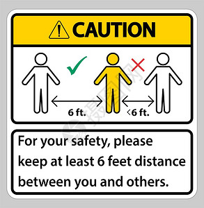 请自觉保持注意保持6英尺距离为了你的安全请保持至少6英尺距离在你和其他人之间插画