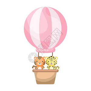 热气球剪贴画乘坐热气球的两只美洲虎插画