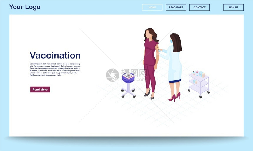 向病人注射的医生妇女和治疗师护士网站接口设计页移动应用程序3d概念图片
