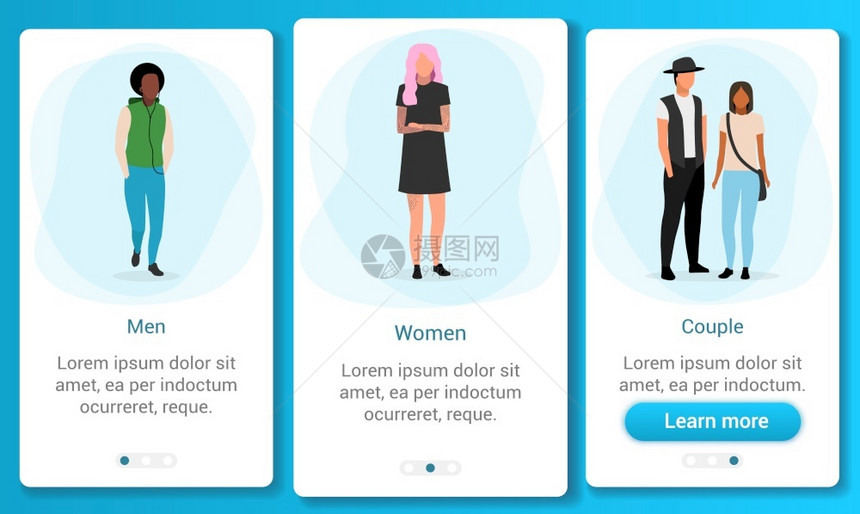 成人口和别比例多种族男子妇女夫带有平面字符的步行式网站骤uxig界面图片