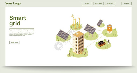建筑素材网站太阳能3d概念电费站网页病媒模板及等量图插画