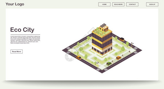 具有等量图解的智能建筑太阳电网植物绿屋可持续环境网站界面设计登陆页3d概念生态城市带有等量图解的网页矢模板图片