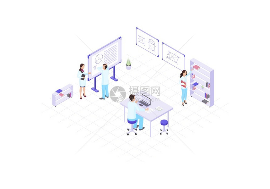 白大衣内的人科学实验室3d概念生物化学技术设计要素科学家化者研究工作等量色矢图图片