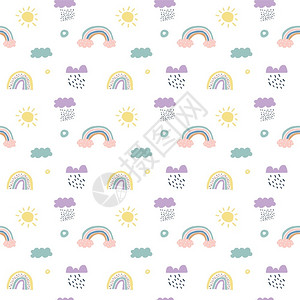 海格威卡通可爱云朵彩虹元素背景插画