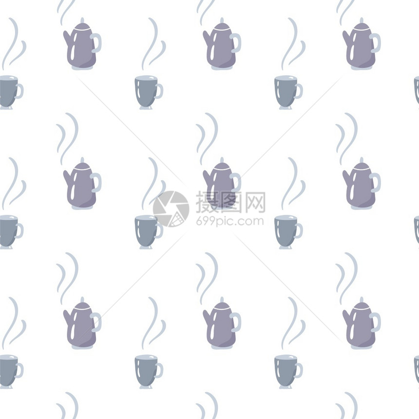 无缝茶壶有蒸汽的茶壶矢量手画的彩色背景可用于纺织品包件壁纸模式无缝茶壶有蒸汽的茶壶可用于纺织品壁纸图片