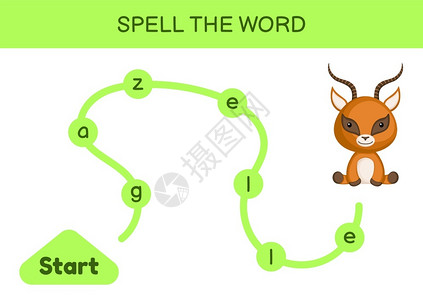 牛字服儿童迷宫拼写字游戏模板学矢量说明插画